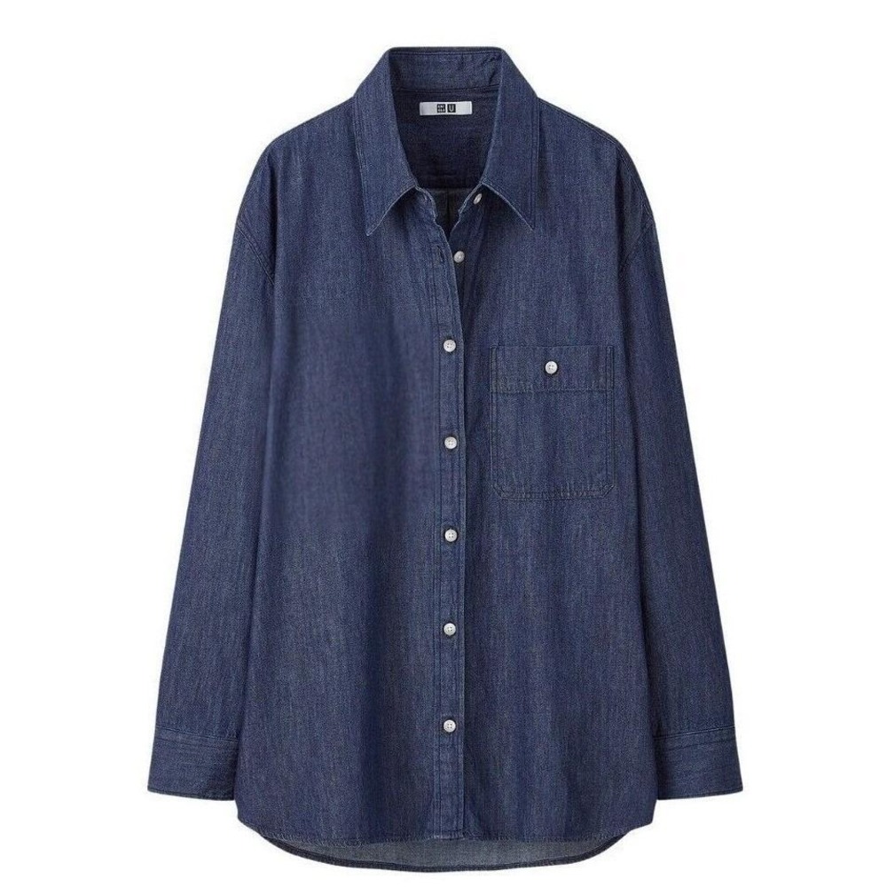 Lemaire Uniqlo U Relax Fit Denim Button Up Shirt Women XS 100% Cotton Navy Blue